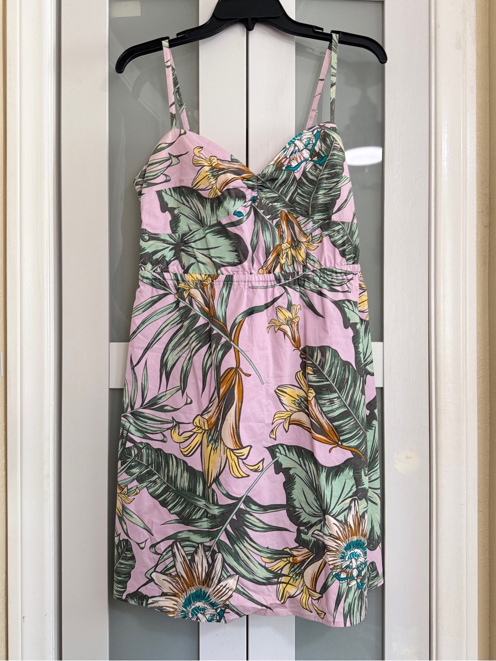 J.Crew Pastel Pink Tropical Floral Smocked Sundress Spaghetti Strap Dress Size M